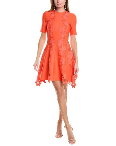 Oscar De La Renta Mixed Botanical Inset A-line Dress In Orange