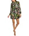 Oscar De La Renta Mixed Botanical Jersey Silk-trim Shift Dress In Blue