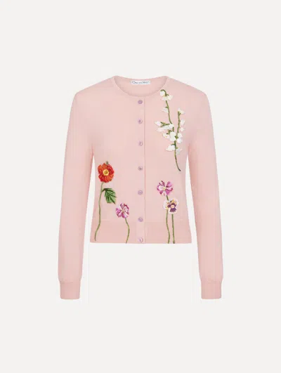 Oscar De La Renta Mixed Botanical Threadwork Cardigan In Blush