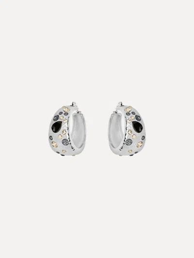 Oscar De La Renta Mixed Crystal Hoop Earrings In Silver