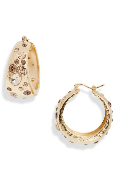 Oscar De La Renta Mixed Crystal Hoop Earrings In Gold