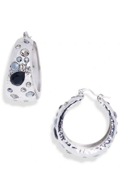 Oscar De La Renta Mixed Crystal Hoop Earrings In Silver