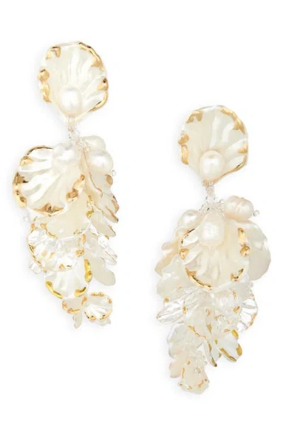 Oscar De La Renta Mixed Petals Drop Earrings In Ivory