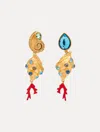 Oscar De La Renta Mixed Seashell Drop Clip-on Earrings In Gold