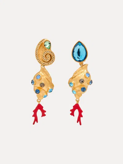 Oscar De La Renta Mixed Seashell Drop Clip-on Earrings In Gold