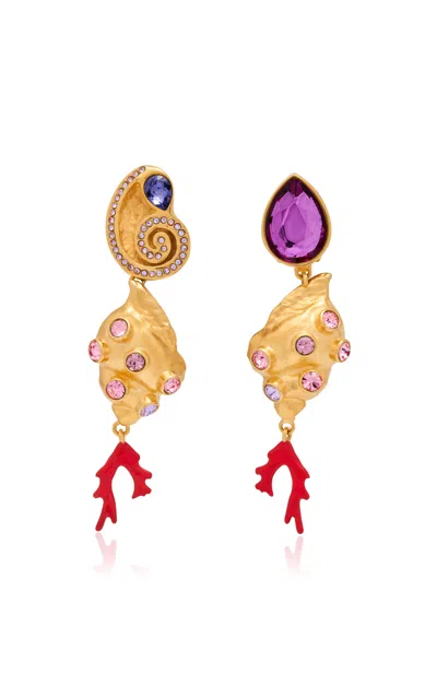 Oscar De La Renta Mixed Shells Drop Earrings In Gold