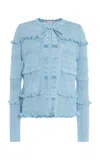 Oscar De La Renta Mixed-stitch Silk-cotton Cardigan In Blue