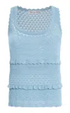 Oscar De La Renta Mixed-stitch Silk-cotton Tank Top In Blue