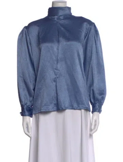 Pre-owned Oscar De La Renta Mock Neck Long Sleeve Sweatshirt In Blue