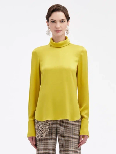Oscar De La Renta Mock Neck Satin Blouse In Ginger