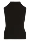 Oscar De La Renta Sleeveless Mock Neck Ribbed Pullover In Black