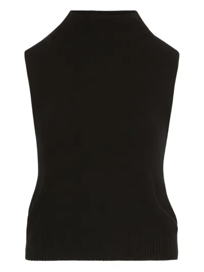 Oscar De La Renta Mock-neck Sleeveless Top In Black