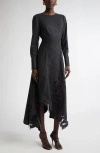 Oscar De La Renta Peony Asymmetric Wool Midi Dress In Charcoal