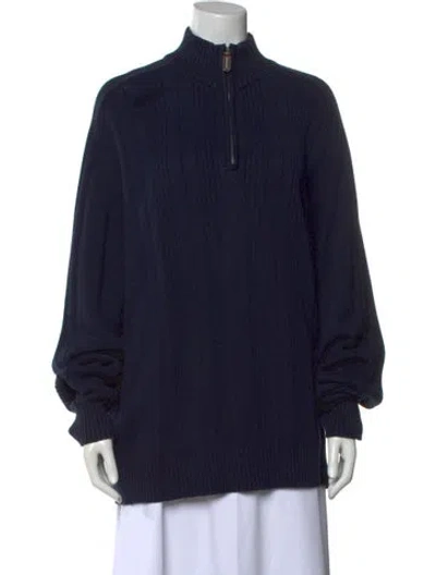 Pre-owned Oscar De La Renta Mock Neck Sweater In Blue