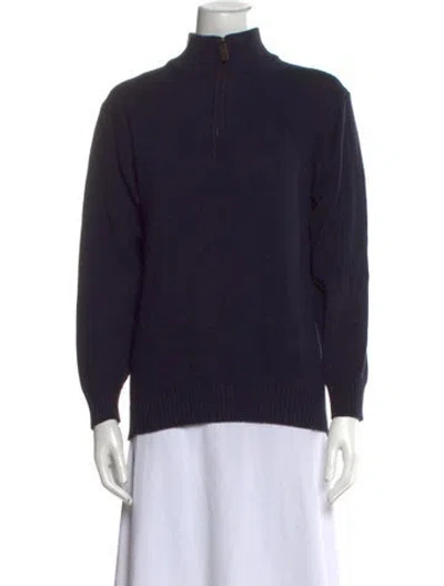 Pre-owned Oscar De La Renta Mock Neck Sweater In Blue