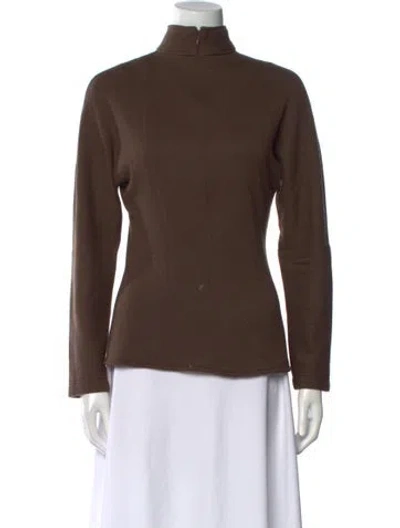Pre-owned Oscar De La Renta Mock Neck Sweater In Brown