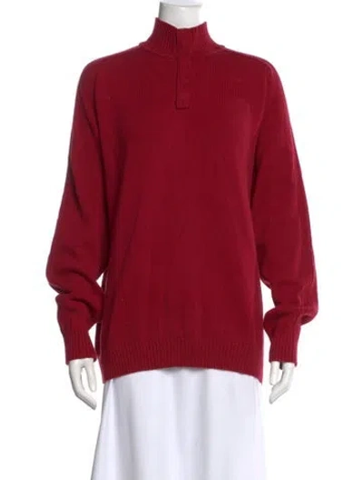 Pre-owned Oscar De La Renta Mock Neck Sweater In Red