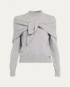 Oscar De La Renta Mockneck Cashmere Knit Scarf Sweater In Gray