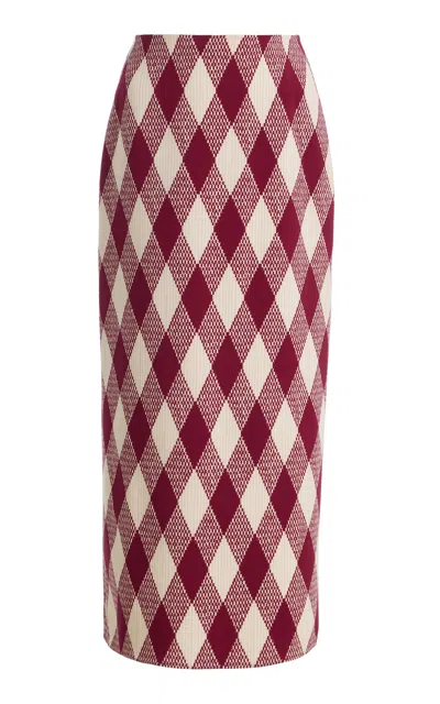 Oscar De La Renta Argyle Wool-blend Midi Skirt In Brown