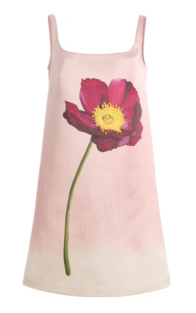 Oscar De La Renta Printed Satin Mini Dress In Pink
