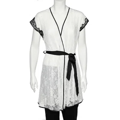 Oscar De La Renta Monochrome Lace Nightwear Wrap Dress In White