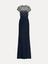Oscar De La Renta Mosaic Crystal Embroidered Cady Gown In Blue