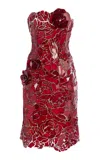 Oscar De La Renta Mosaic-embellished Tulle Mini Dress In Red