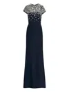 Oscar De La Renta Mosaic-pattern Embroidered Gown In Blue