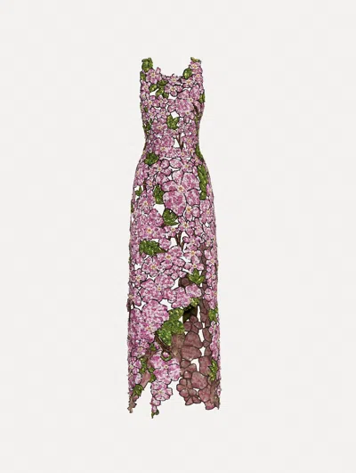 Oscar De La Renta Mosaic Sequin Floral Embroidered Dress In Multi