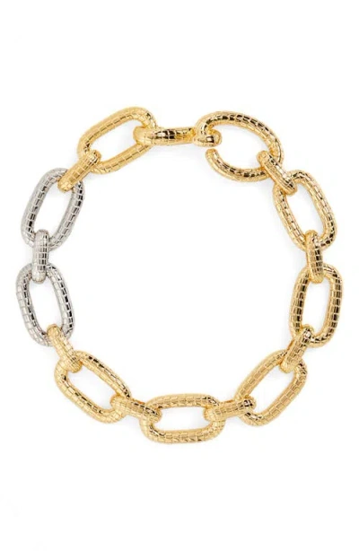 Oscar De La Renta Mosaic Two-tone Chain Link Necklace In Gold