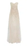 Oscar De La Renta Mother Of Pearl-embellished Tulle Gown In Neutral