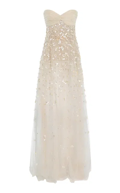Oscar De La Renta Mother Of Pearl-embellished Tulle Gown