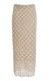 Oscar De La Renta Mother Of Pearl-embellished Tulle Midi Skirt In Neutral
