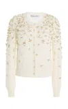 Oscar De La Renta Mother Of Pearl-embellished Wool Cardigan In Neutral