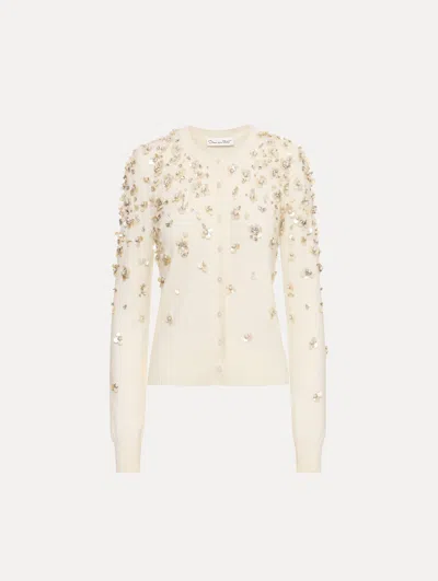 Oscar De La Renta Mother Of Pearl-embellished Wool Cardigan In Neutral
