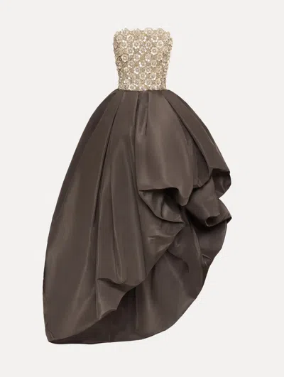 Oscar De La Renta Mother Of Pearl Embroidered High-low Gown In Sand