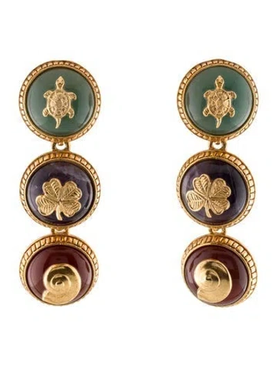 Pre-owned Oscar De La Renta Multi Disk Clip-on Drop Earrings In Multicolor