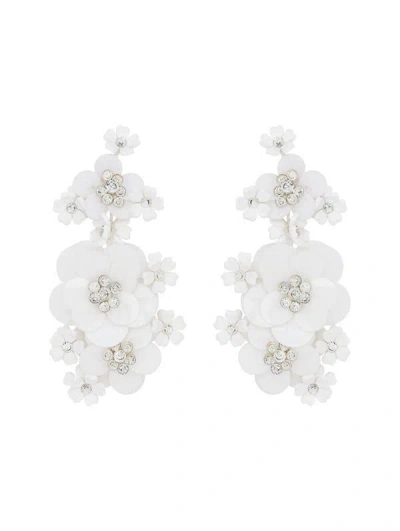Oscar De La Renta Multi-flower Sequin Clip-on Earrings In White