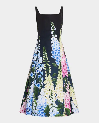 OSCAR DE LA RENTA MULTI FOXGLOVE DEGRADE PRINTED FAILLE MIDI COCKTAIL DRESS