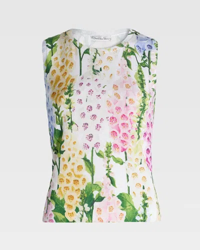 Oscar De La Renta Printed Foxgloves Knit Tank In White