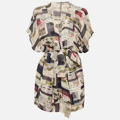 Pre-owned Oscar De La Renta Multicolor Multiprinted Silk Wrap Tie Top M