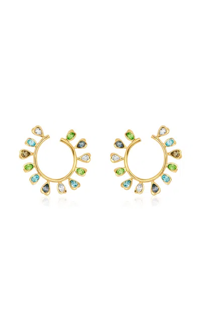 Oscar De La Renta Multicolored Crystal Hoop Earrings In Green