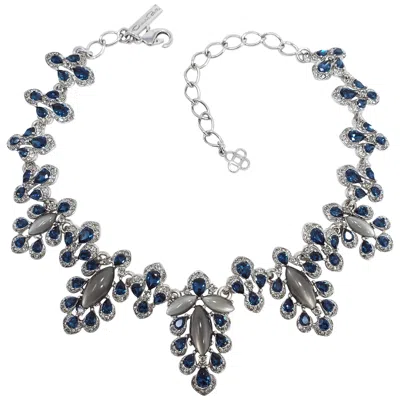 Pre-owned Oscar De La Renta Multicolored Parlor Link Necklace, Blue And Gray, Silvertone