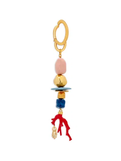 Oscar De La Renta Multicolour Beaded Bag Charm In Gold