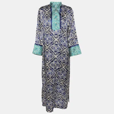 Pre-owned Oscar De La Renta Multicolour Printed Satin Maxi Dress S