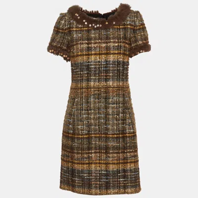Pre-owned Oscar De La Renta Multicolour Tweed Embellished Mini Dress L