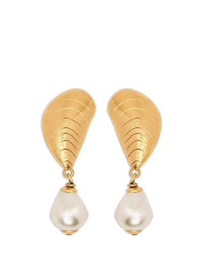 Oscar De La Renta Mussel Embellished Clip-on Drop Earrings In Gold