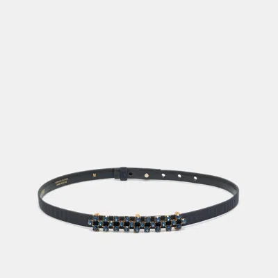 Oscar De La Renta Navy Blue Satin Crystal Embellished Waist Belt