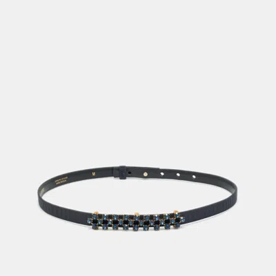 Pre-owned Oscar De La Renta Navy Blue Satin Crystal Embellished Waist Belt M