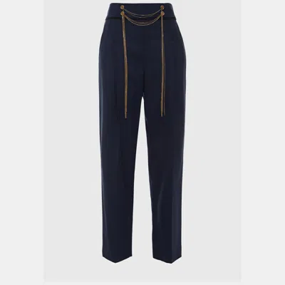 Pre-owned Oscar De La Renta Navy Blue Wool Trousers Size M (6)